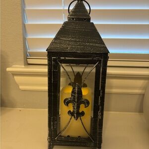 Kirklands Black and Yellow Lantern with Glass Panels